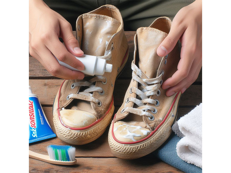 تمیز کردن کفش با خمیر دندان 